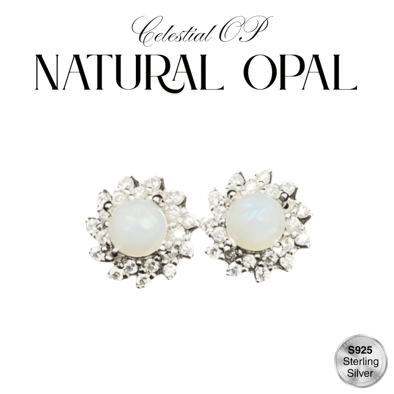 Women's 5mm Natural White Opal S925 Sterling Silver Stud Earrings